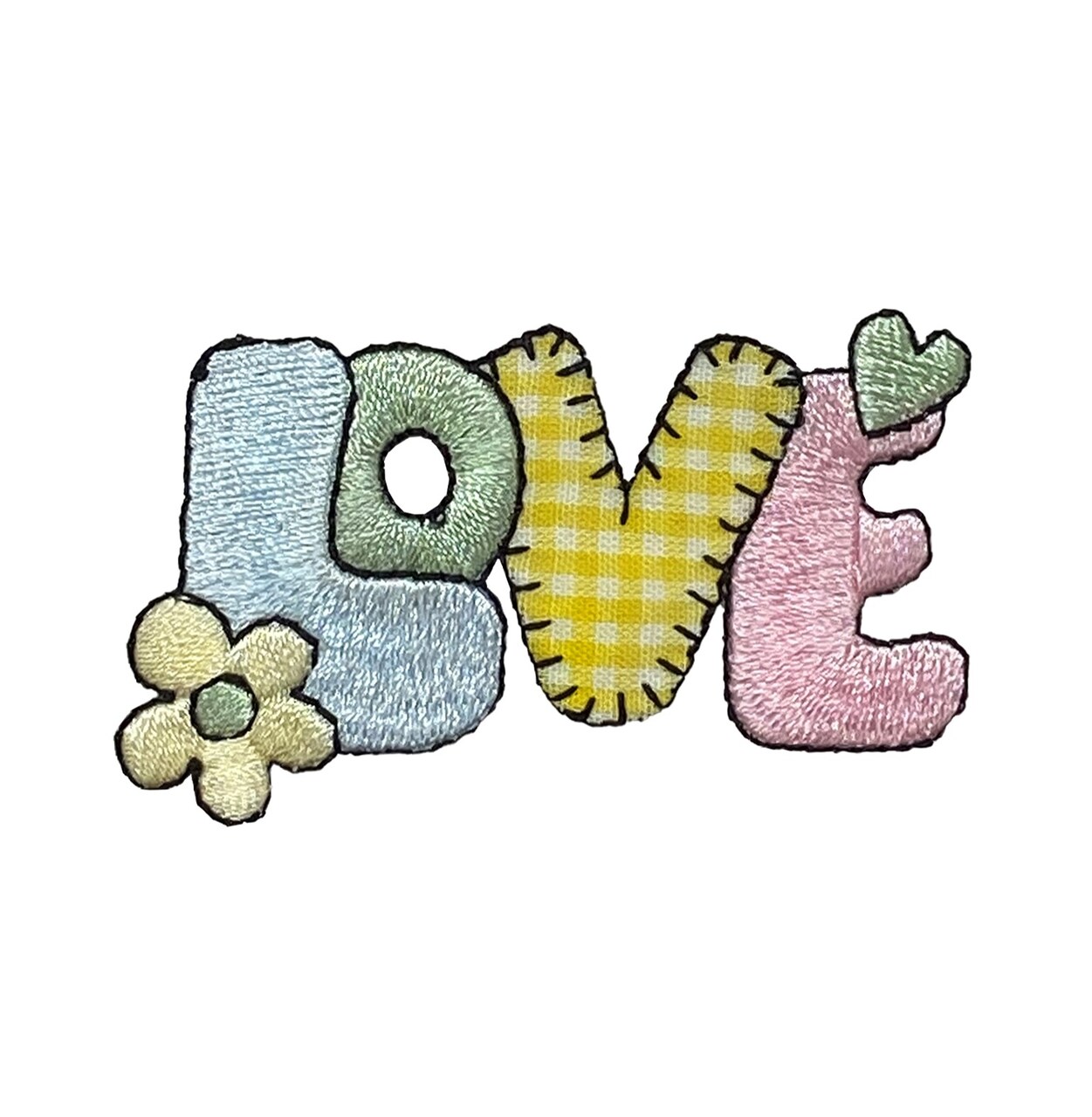 Love, Gingham with Heart and Daisy, Embroidered Iron On Patch